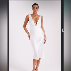 MESHKI Elouise Tie Around Satin Midi Dress - Ivory